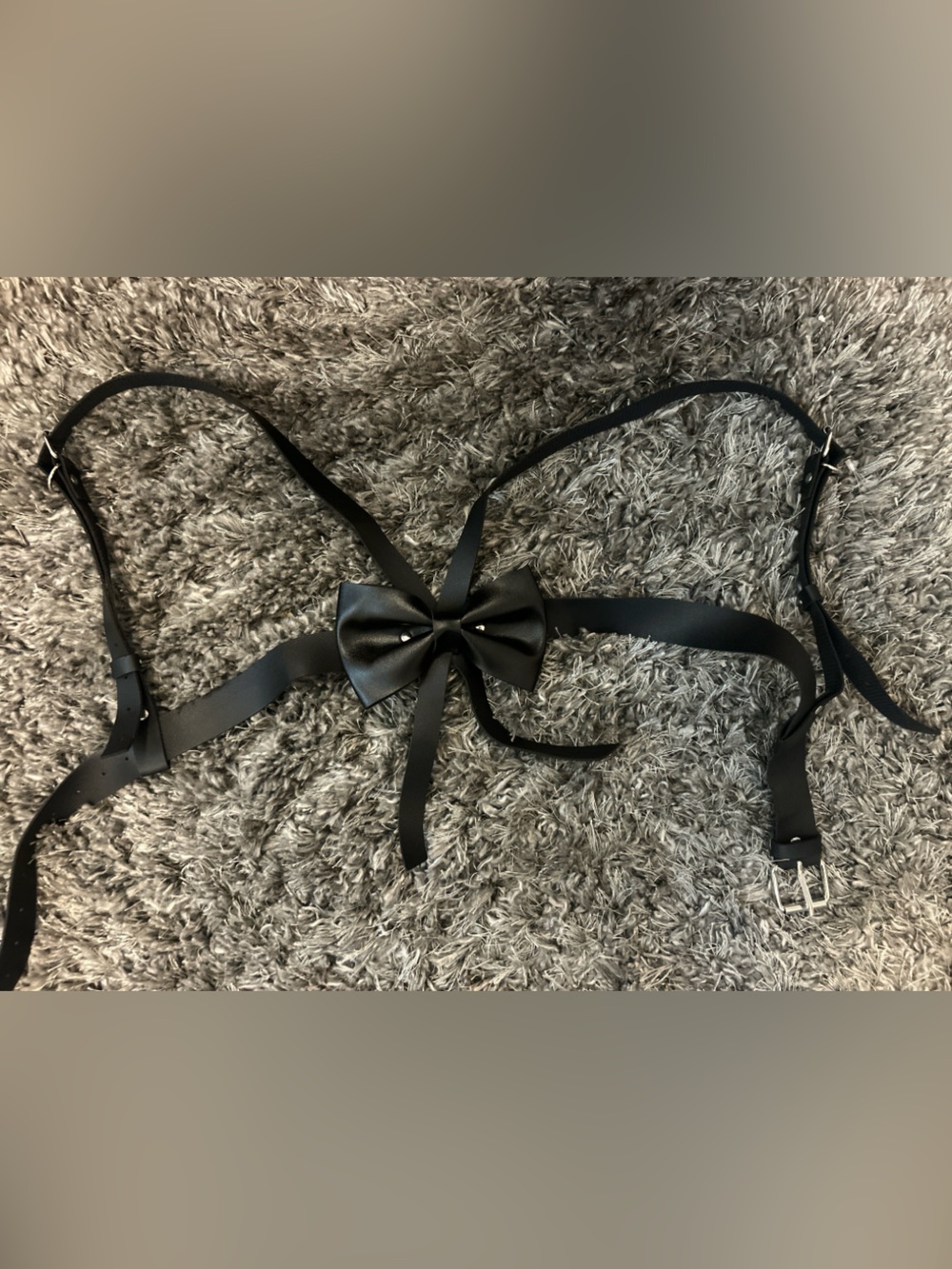 Black Faux Leather Bow Harness